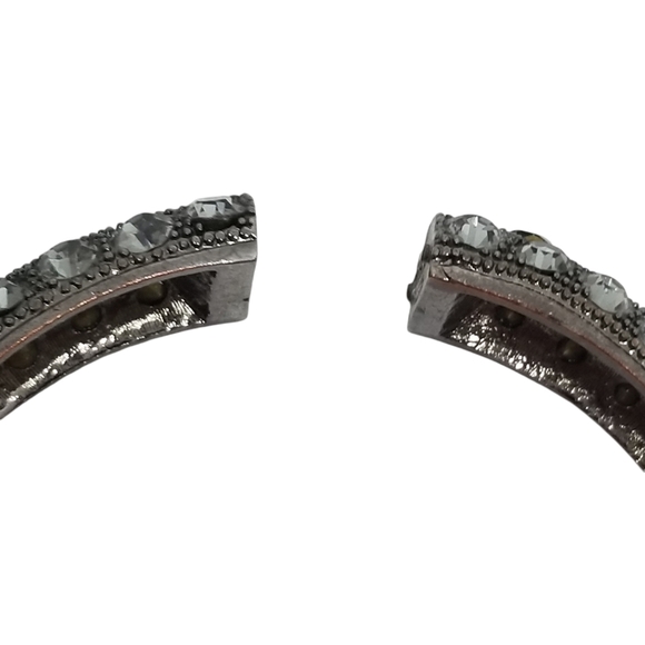 VINTAGE DARK SILVERTONE CLAMPER BRACELET WITH SILVER & BLACK GLASS RHINESTONES - Picture 5 of 7